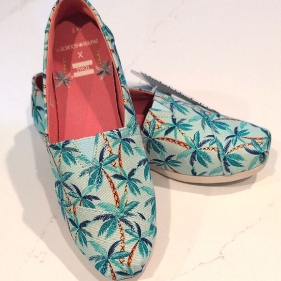 Toms x Paper Source Soft Blue Palm Trees Alpargata Slip-Ons Flat Shoes Size 7 - Picture 13 of 13